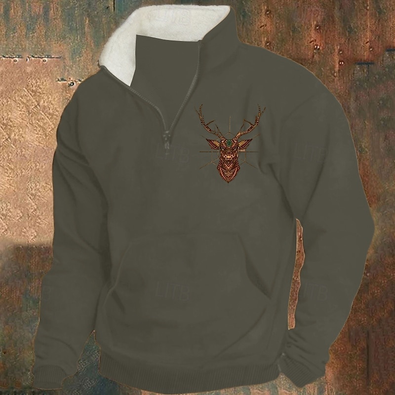 Per uomo Maglia Felpa con zip corta Nero Rosso Blu Cachi Mezza zip Renna Stampato Natale Quotidiano Ferie Poliestere Streetwear Casual Bavarese Autunno & Inverno Abbigliamento Felpe con cappuccio del 2025 a $30.99 –P15