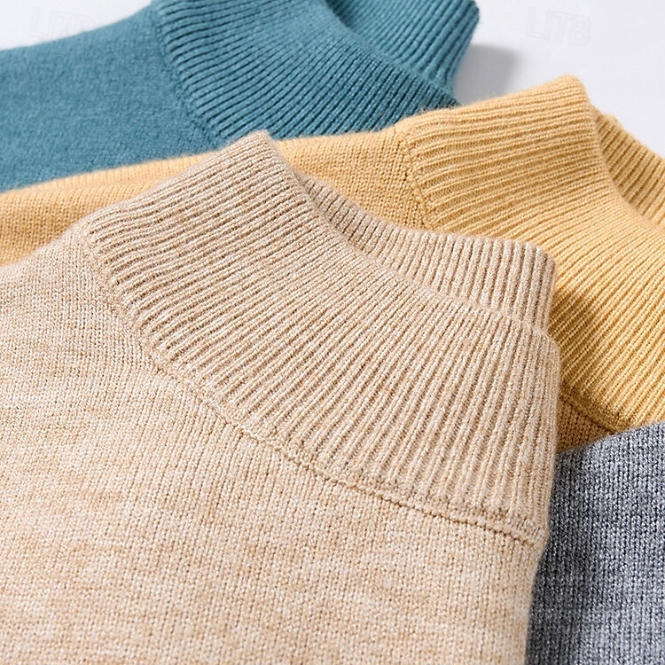 Men's Pullover Sweater Jumper Knit Sweater Ribbed Knit Knitted Plain Mock Neck Basic Keep Warm Daily Wear Vacation Clothing Apparel Fall & Winter Black White S M L 2025 - $28.99 –P2