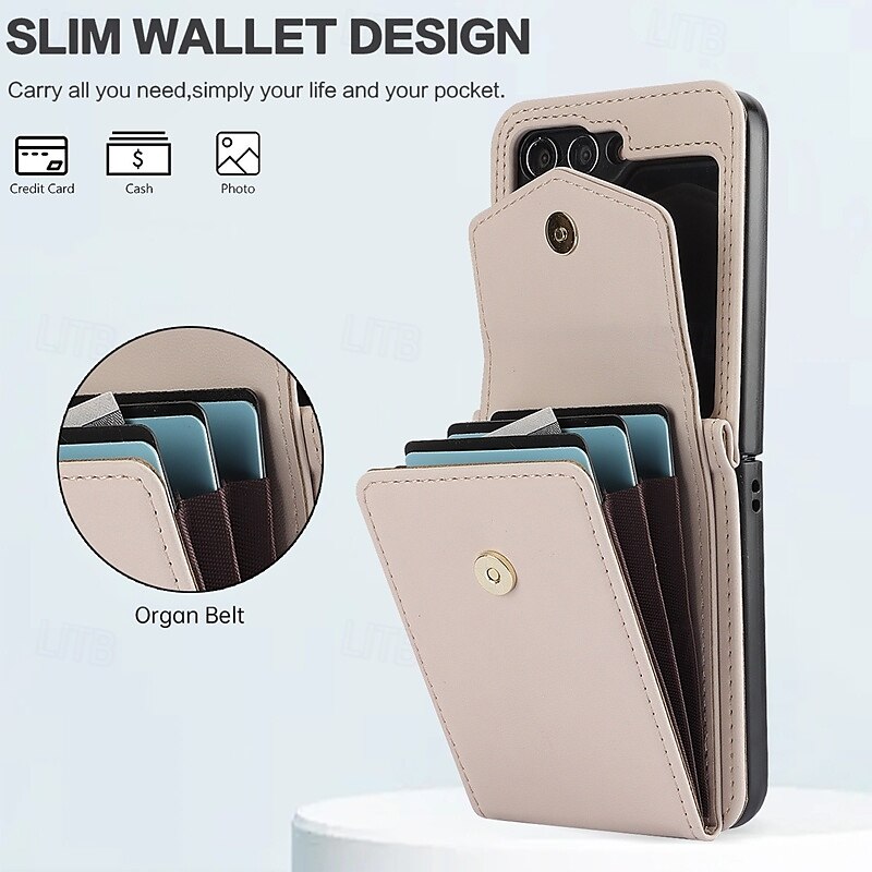 Phone Case For Z Flip 6 Z Flip 5 Z Flip 4 Z Flip 3 Back Cover with Stand Holder with Lanyard Card Slot Retro TPU PU Leather 2025 - $23.99 –P4