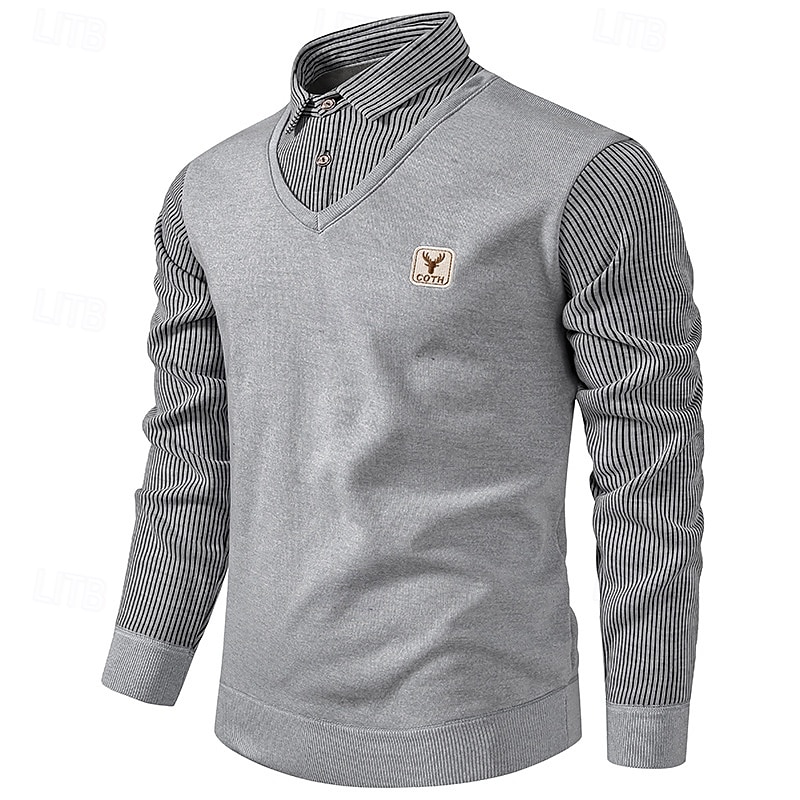 Herren Pullover Strickpullover Herren Pullover Gerippt Stricken Standard Strick gefälschtes zweiteiliges Streifen Hemdkragen Modisch Brautkleider schlicht Freizeitskleidung Verabredung Bekleidung 2025 - $13.49 –P2