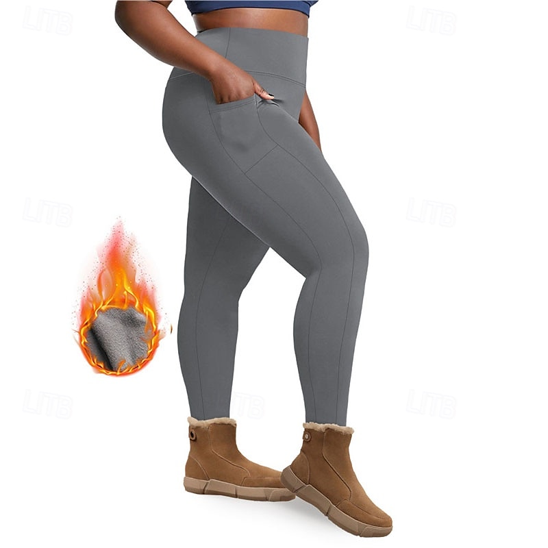 Dam Yogabyxor Fleecefodrade Leggings Yoga leggings med telefonficka Hög midja Pilates Gymträning Träna Trikåer Ensfärgat Mörkgrå Svart Vinröd Elastan Skinna Höst Vinter Plusstorlekar sporter 2026 - $16.49 –P14
