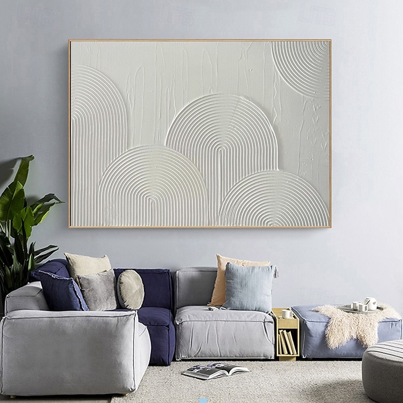 peinture sur toile texturée en arc peinte à la main art mural minimaliste en toile blanche art mural moderne texturé toile arc-en-ciel minimaliste cadre de décoration pour la maison prêt à accrocher de 2025 ? $158.99 –P6