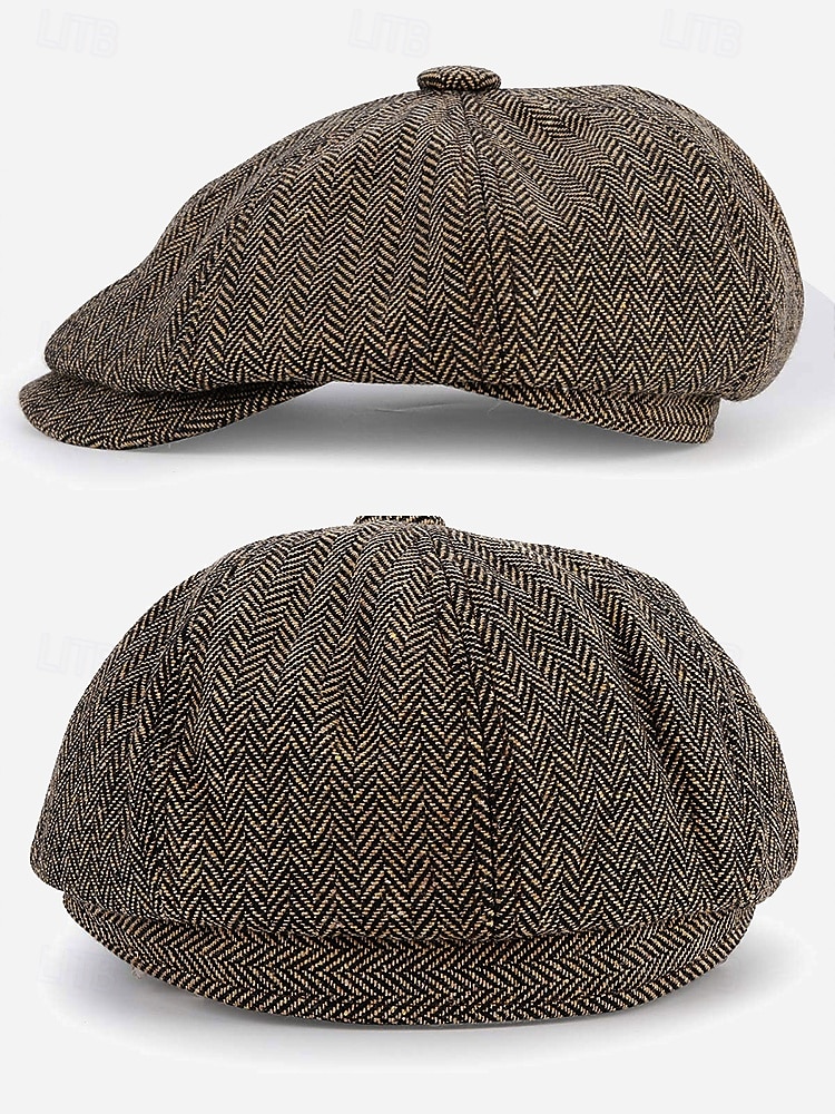 Men's Herringbone Newsboy Cap – Classic Vintage Style Tweed Flat Cap for Autumn and Winter 2025 - $19.99 –P4