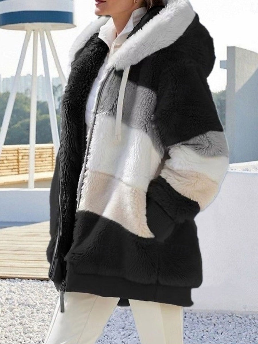 Жен. Флисовая жилетка Пальто тедди Куртка с капюшоном Сохраняет тепло Дышащий Молния Карман На флисе На каждый день Полоса Отпуск Для улицы На каждый день На выход Молния Обычная Толстовка с капюшоном 2026 - $14.99 –P8