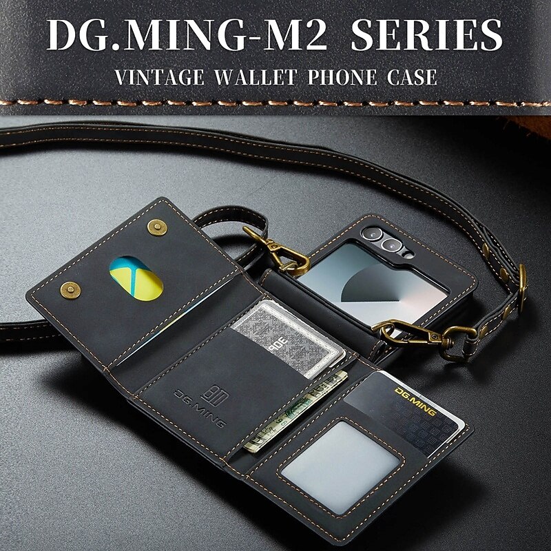 Phone Case For Z Flip 7 Z Flip 6 Z Flip 5 Z Flip 4 Z Flip 3 Back Cover with Stand Holder with Lanyard Card Slot Retro TPU PU Leather 2025 - $18.99 –P14