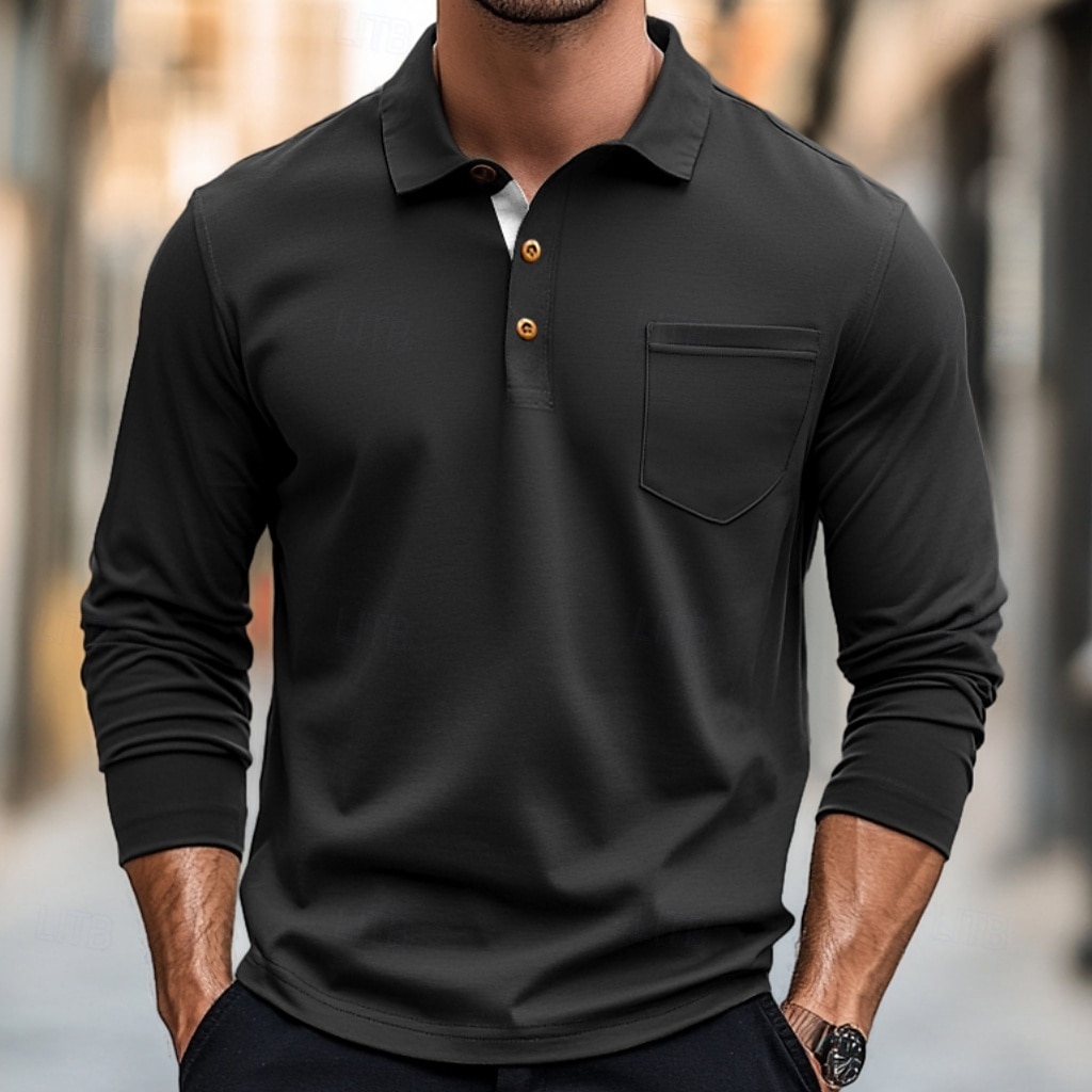 100% Cotton Men's Polo Shirt Golf Polo Formal Work Classic Long Sleeve Color Block Button Summer Spring & Fall Army Green Dark Grey Black Burgundy Navy Blue Polo Shirt 2025 - $27.99 –P18