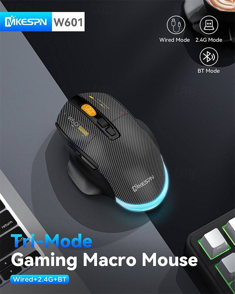 2025年 mkespn ワイヤレス 2.4g Bluetooth 3モード接続マウス 12800dpi マクロ調整 RGB ゲーミングマウス プログラム可能 500mAh 充電可能  コレクション – $33.99 -P1