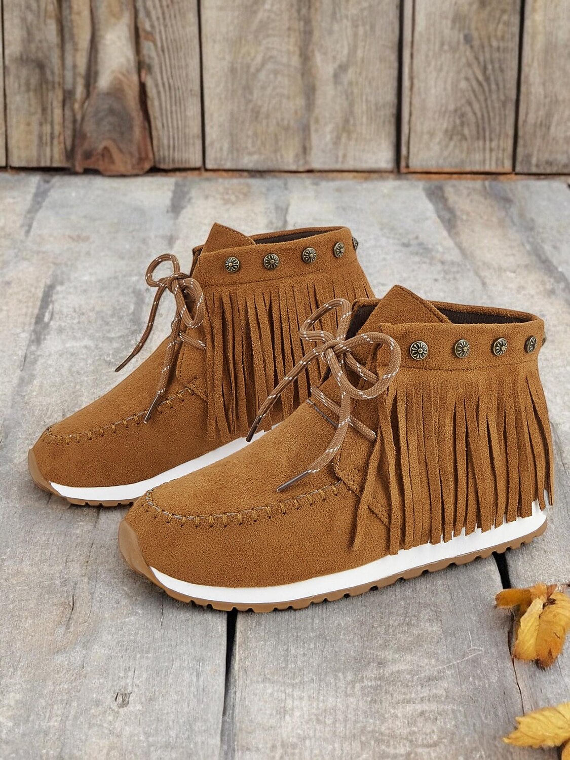 Damen-Mokassin-Stiefel aus Wildleder mit Fransen und Schnürung – Stiefeletten im Boho-Stil für die Freizeit und Festivals 2025 - $34.99 –P4