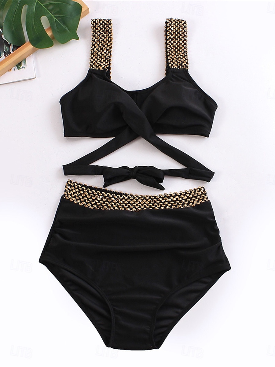 Női Fürdőruha Bikini 2 darab Bugyik Fürdőruha Nyitott hátú Kollázs Vékony Szabadság Strandruházat Tömör szín V-alakú Ujjatlan Fürdőruhák 2025 - $29.99 –P4