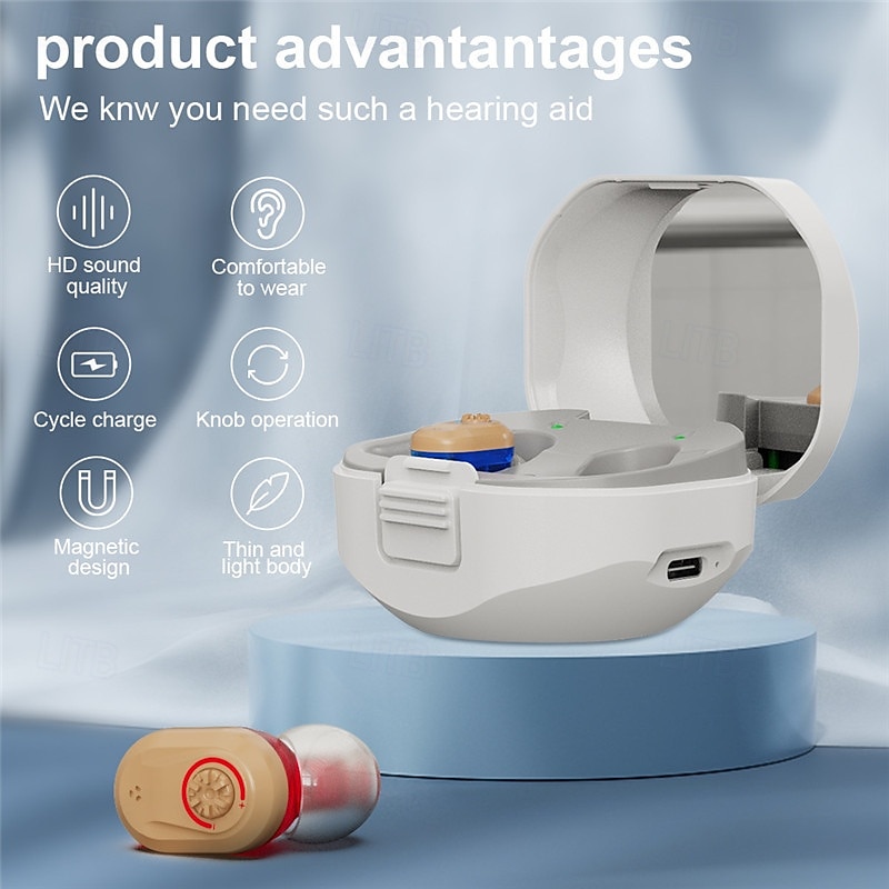 Mini Portable TWS Hearing Aids Charging Compartment Hearing Aids Invisible In-Ear Long Endurance Audiphone Magnetic Charging Assisted Listen Sound Amplifier for Elderly Person Valentine's Day Gift 2026 - $71.99 –P7