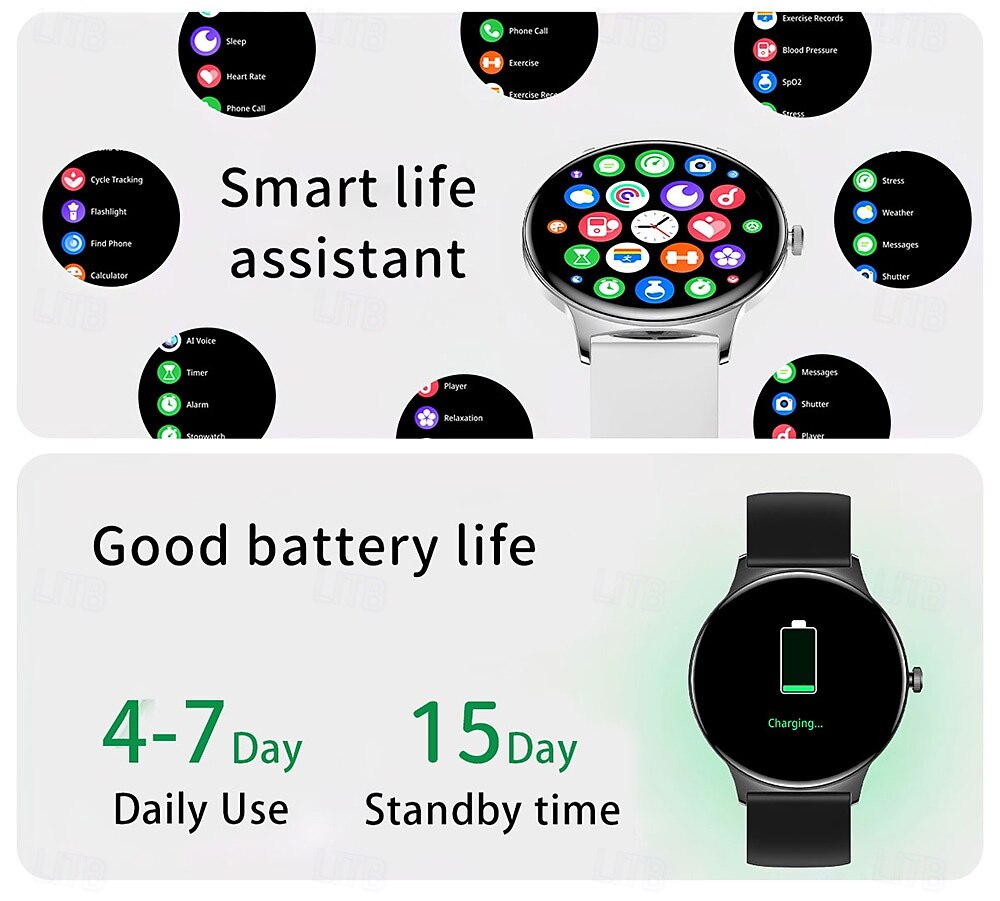 2025年 imosi 1.43インチ AMOLED スマートウォッチ フィットネス ランニングウォッチ Bluetooth 歩数計 通話リマインダー アクティビティトラッカー Android iOS 対応 女性 男性 長時間待機 ハンズフリー通話 防水 IP67  コレクション – $55.99 –P3