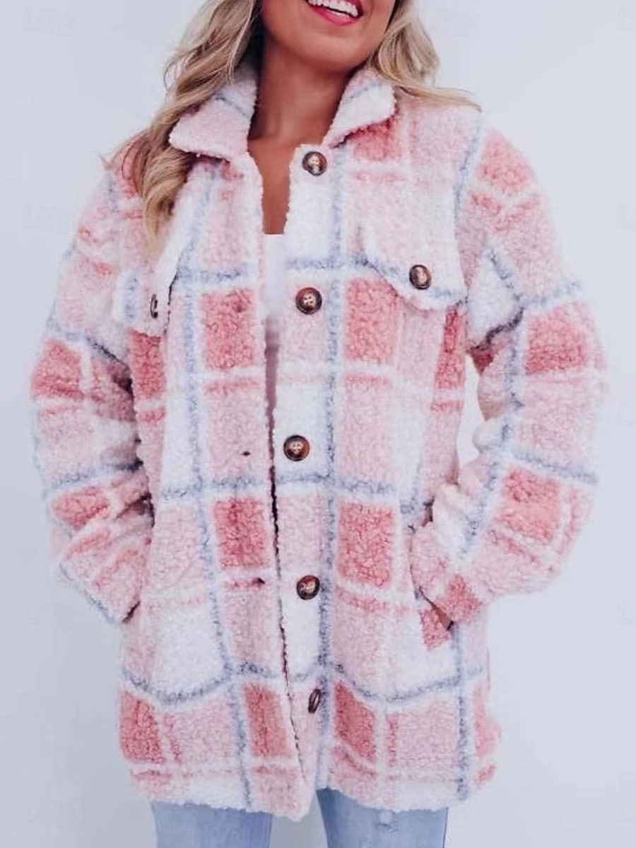Femme Veste Polaire Manteau en peluche Chaud Respirable Poche Doublé en Polaire Décontractées Plaid Vacances Plein Air Usage quotidien Sortie Boutonnage Simple Longue Col rabattu Standard manche de 2025 ? $52.99 –P1