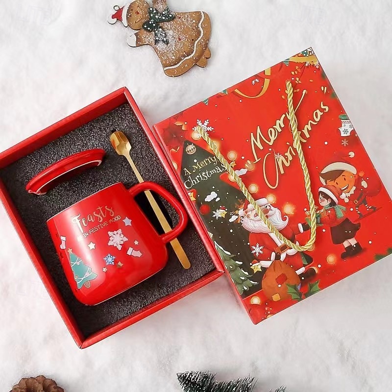 Cana ceramica de Craciun cu cutie cadou, desen desen animat cu capac, cadou de ajunul Craciunului, cana festiva cu cutie cadou, cadou perfect de sarbatori 2026 - $13.49 –P8