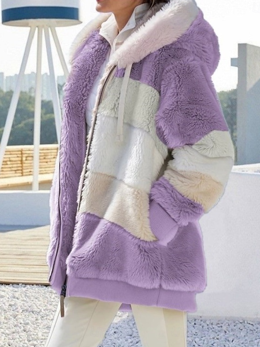 Жен. Флисовая жилетка Пальто тедди Куртка с капюшоном Сохраняет тепло Дышащий Молния Карман На флисе На каждый день Полоса Отпуск Для улицы На каждый день На выход Молния Обычная Толстовка с капюшоном 2026 - $14.99 –P10