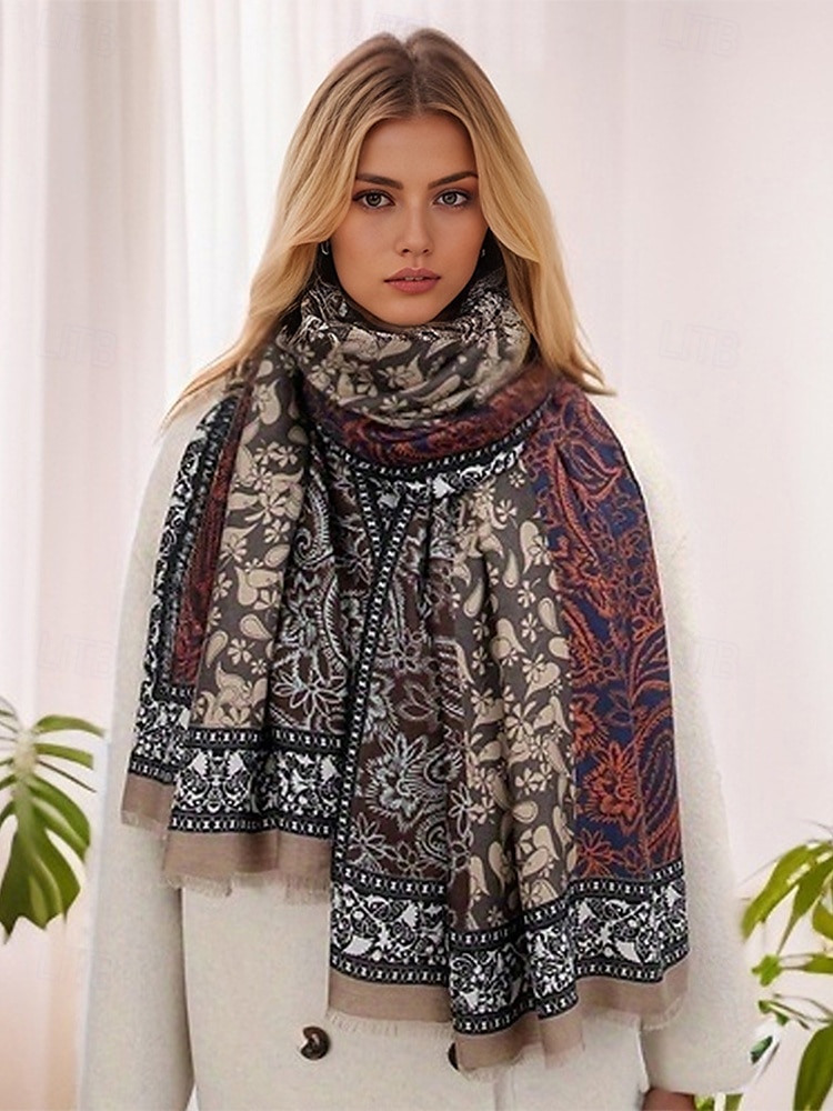 écharpe surdimensionnée à imprimé cachemire vintage pour femme - châle doux et chaud pour l'hiver, tenue décontractée et formelle de 2025 ? $14.99 –P1