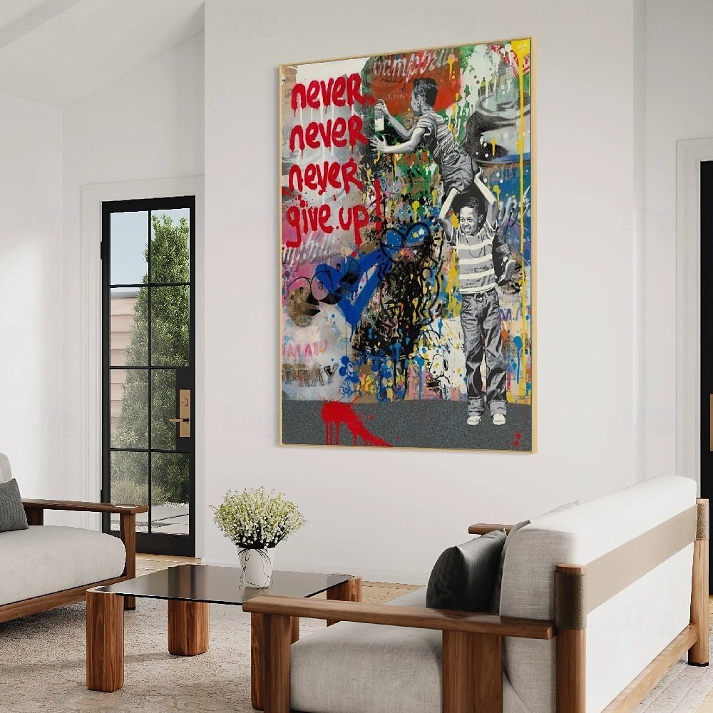 Pop-Art-Ölgemälde, handgefertigt, abstraktes Graffiti-Kunst-Ölgemälde, handgemaltes Street-Art-Ölgemälde „Niemals aufgeben“, Gemälde, Wandkunst fürs Büro, Dekoration für Schlafzimmer, Wohnzimmer, 2025 - $275.59 –P2