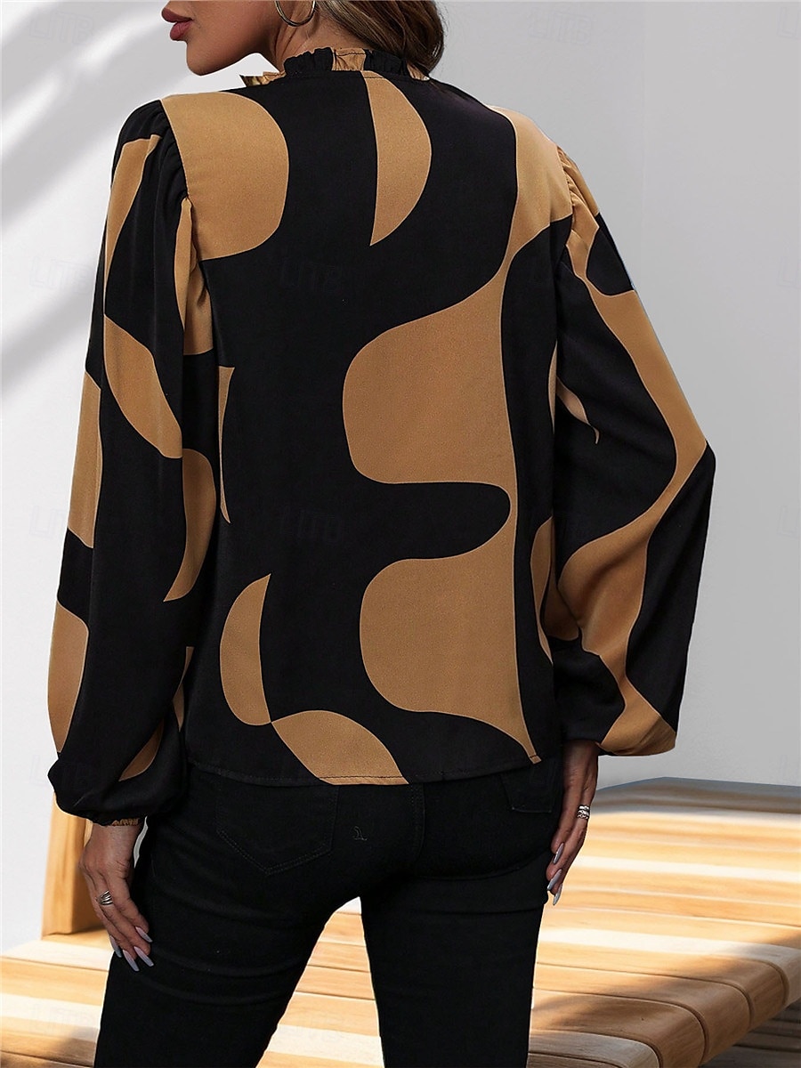 Dames Overhemd Blouse Geometrisch Casual Lange mouw Gekerfde nek Normale tops Dagelijks Afdrukken Zwart Wijn Herfst Winter 2025 - $29.99 –P11