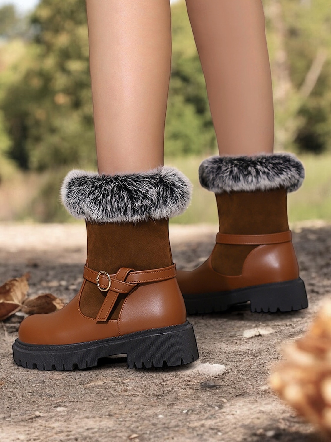 botas de inverno femininas com acabamento em pele sintética – botas de cano curto estilosas e quentes com detalhe de fivela e sola resistente, perfeitas para aventuras ao ar livre em climas frios de 2025 por $59.99 –P1