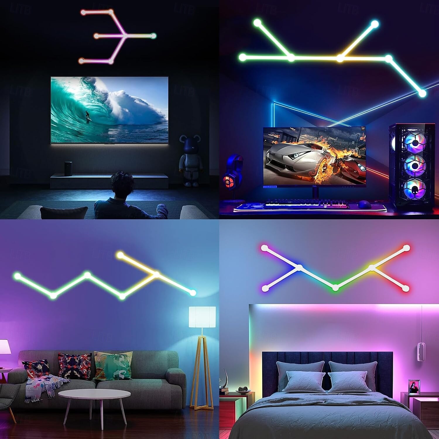RGB светодиодные умные светильники игровые линии света Bluetooth приложение музыкальная синхронизация домашнего стенового креативного освещения световые панели с 24-кнопочным RF пультом управления 2025 - $95.99 –P15