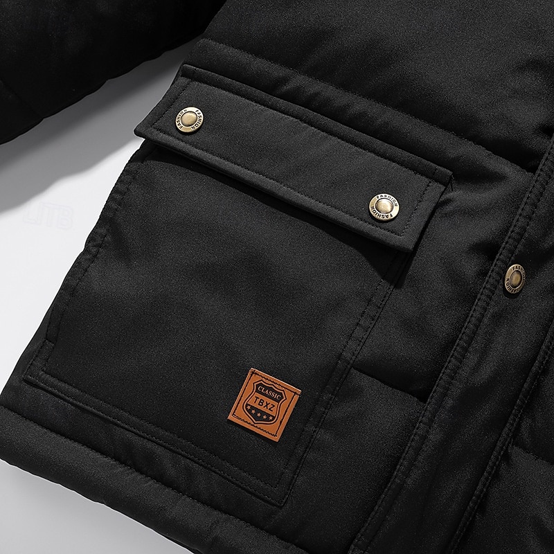 Homme Manteau d'hiver Parka Poche Polyester Doublure Polaire Vacances Usage quotidien Rendez-vous Normal Mode Décontractées Confortable Chaud Automne hiver Couleur unie / unie Noir Doudoune de 2025 ? $58.99 –P9