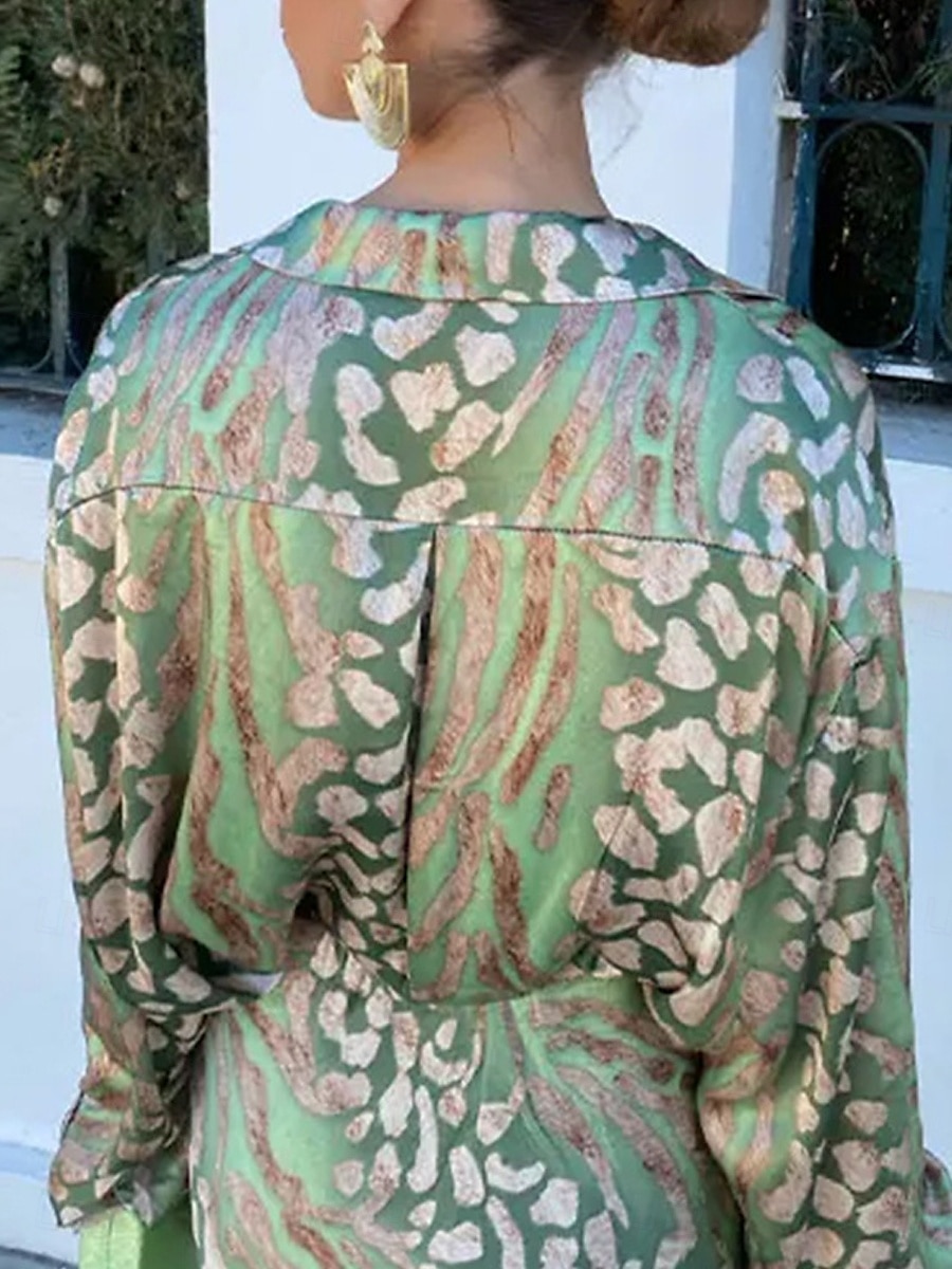 Per donna Elegante Camicia Amo a matita Manica lunga A V Ambra Stampa Da mare Appuntamento Rosa Verde Primavera Standard del 2025 a $27.99 –P4