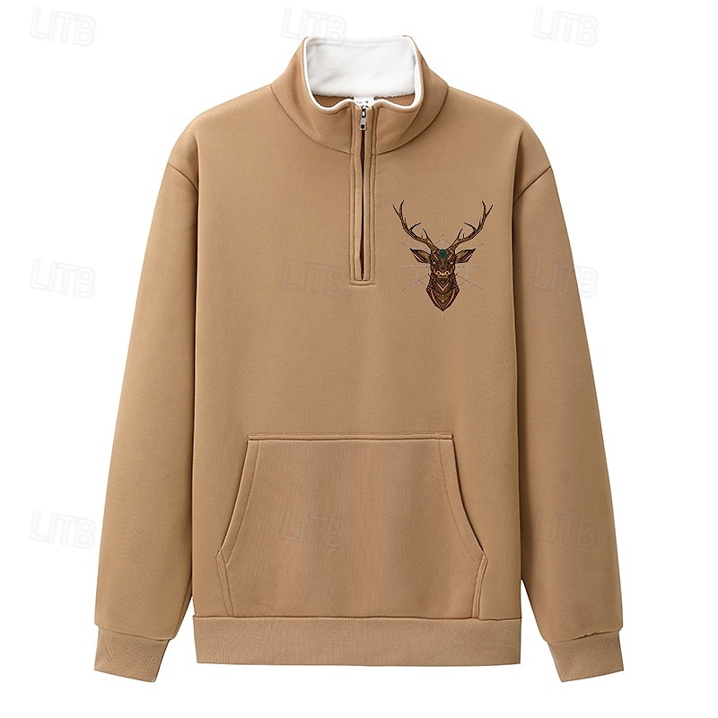 Per uomo Maglia Felpa con zip corta Nero Rosso Blu Cachi Mezza zip Renna Stampato Natale Quotidiano Ferie Poliestere Streetwear Casual Bavarese Autunno & Inverno Abbigliamento Felpe con cappuccio del 2025 a $30.99 –P1