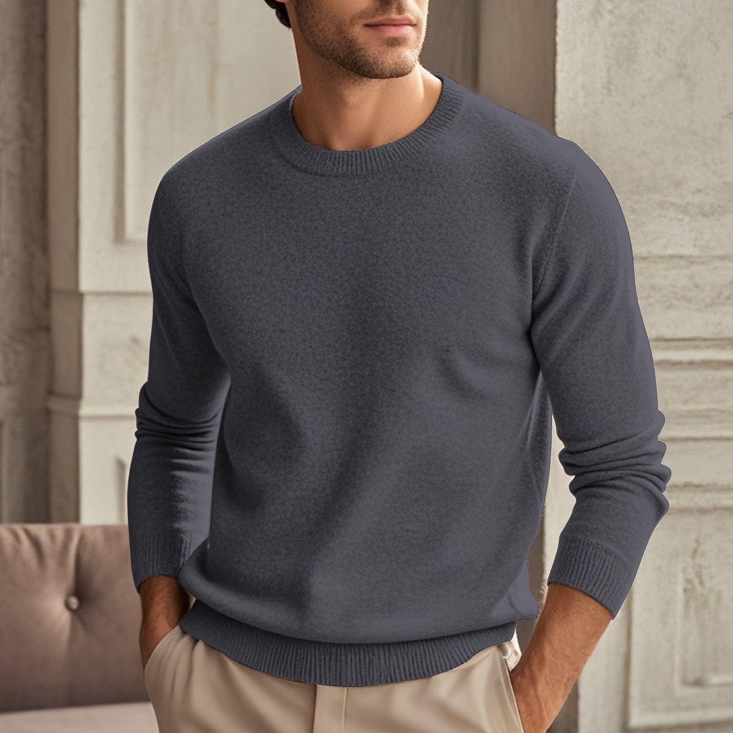 Herren Wollpullover Pullover Kaschmir Kaschmirpullover Strickpullover Gerippt Stricken Standard Strick Glatt Rundhalsausschnitt Modisch Brautkleider schlicht Freizeitskleidung Verabredung Bekleidung 2025 - $25.99 –P3