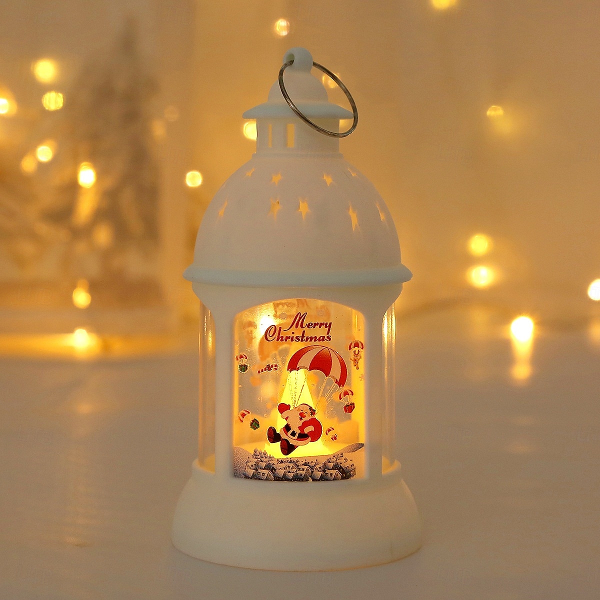 jul retro slott led levande ljus, batteridriven tomte  & snögubbe lykta festlig inredning för jul, nyår  & träd prydnad 2025 - $9.49 –P7