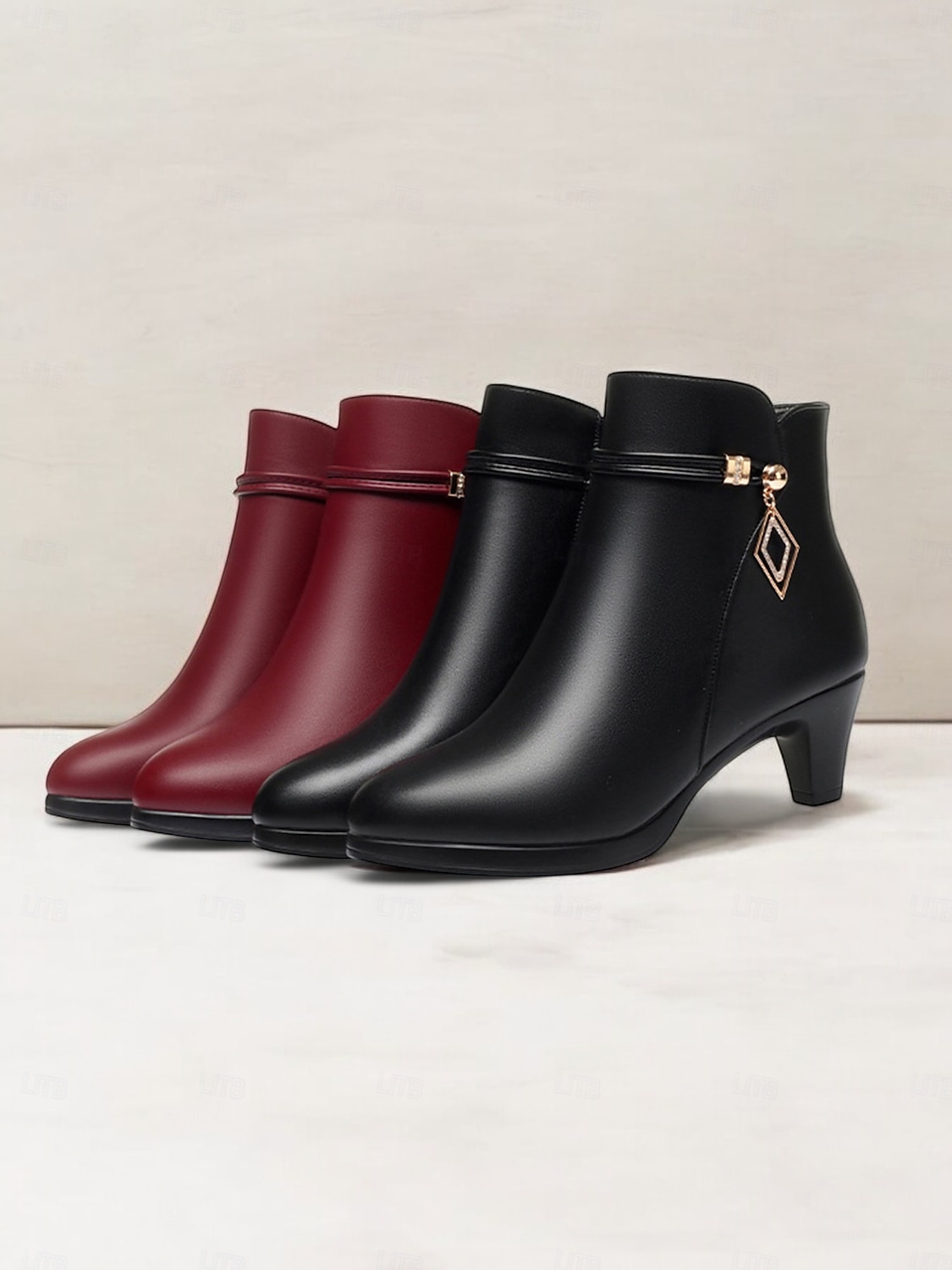 dames enkellaarsjes met bontvoering – warme winterhakken met rits aan de zijkant en chique gouden accenten voor casual en formele kleding 2025 - $46.99 –P6