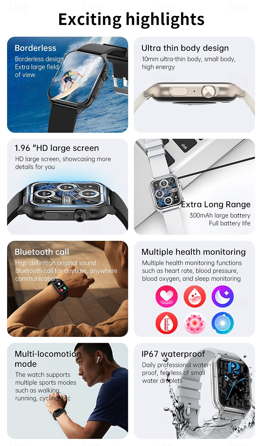 iMosi KT64 Smart Watch 1.96 inch Smartwatch Fitness Running Watch Bluetooth Pedometer Call Reminder Sleep Tracker Compatible with Android iOS Women Men Hands-Free Calls Waterproof Media Control IP 67 2025 - $42.99 –P1