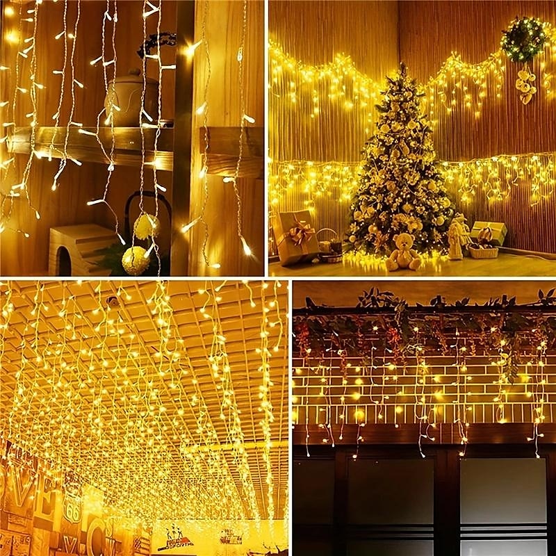 10M 400Leds Solar Icecle Curtain String Lights Christmas Outdoor Courtyard Garden Eaves Fence Stairs Festive Atmosphere Decorative Light String 2025 - $52.99 –P7
