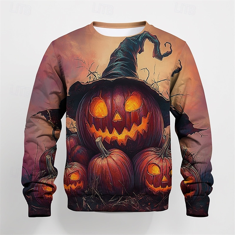 Halloween Pojkar 3D Grafisk Tecknat Pumpa T-shirt Långärmad Vår Höst Mode Grundläggande Polyester Barn 4-12 år Rund hals Utomhus Ledigt Dagligen Normal 2025 - $13.49 –P1