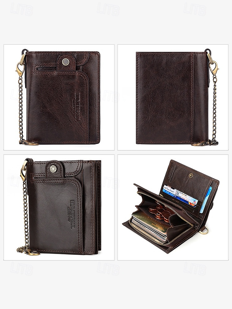 Men's Premium Cowhide RFID Blocking Wallet - Vintage Bifold Leather Wallet with Coin Zipper, Card Slots for Everyday Use 2025 - $26.99 –P9