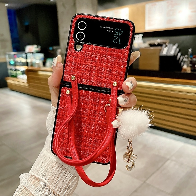 Phone Case For Z Flip 7 Z Flip 6 Z Flip 5 Z Flip 4 Z Flip 3 Back Cover with Wrist Strap Shockproof Retro Textile TPU 2025 - $19.99 –P3