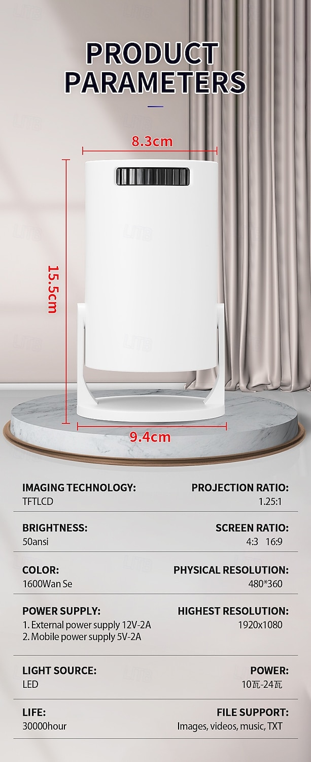 LED Мини-проектор Встроенный динамик Ручная фокусировка Видеопроектор для домашнего кинотеатра Синхронизация экрана смартфона 1080P (1920x1080) 50 lm Android 10.0 Совместим с USB 2025 - $63.99 –P10