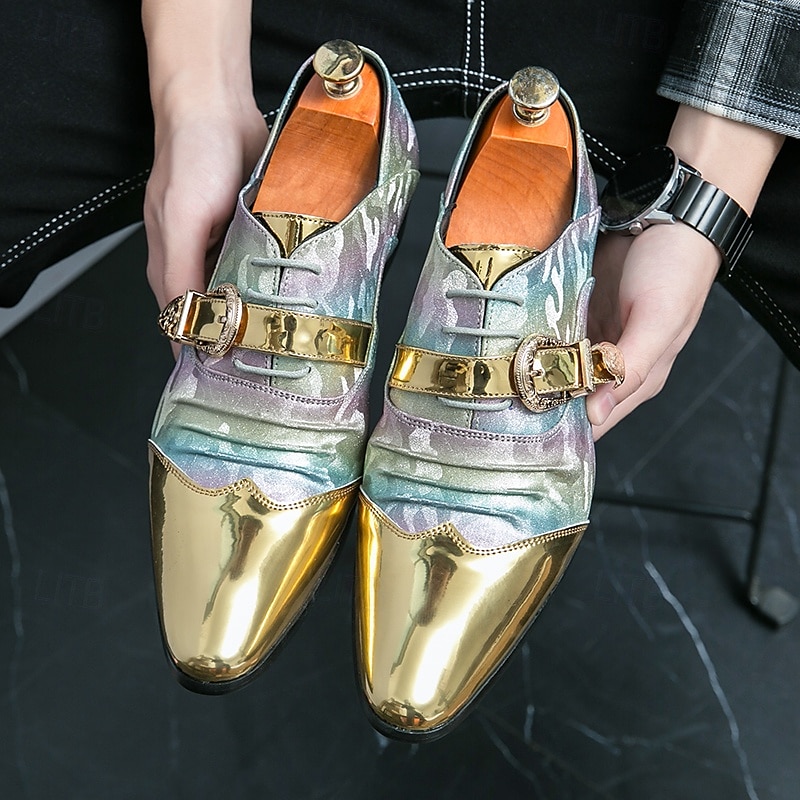 scarpe formali da uomo con puntale in metallo dorato e dettaglio fibbia - elegante design con lacci per feste ed eventi speciali del 2025 a $54.99 –P4