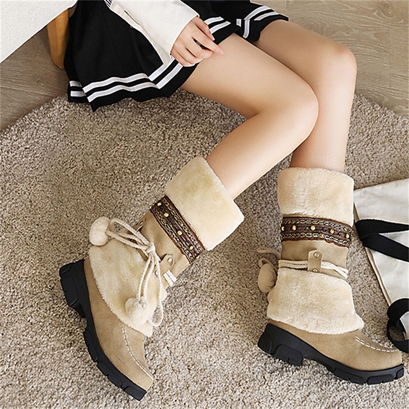 Women's Winter Faux Fur Boots - Warm Snow Boots with Pom Pom and Embellished Design for Casual and Outdoor Wear 2025 - $64.99 –P2