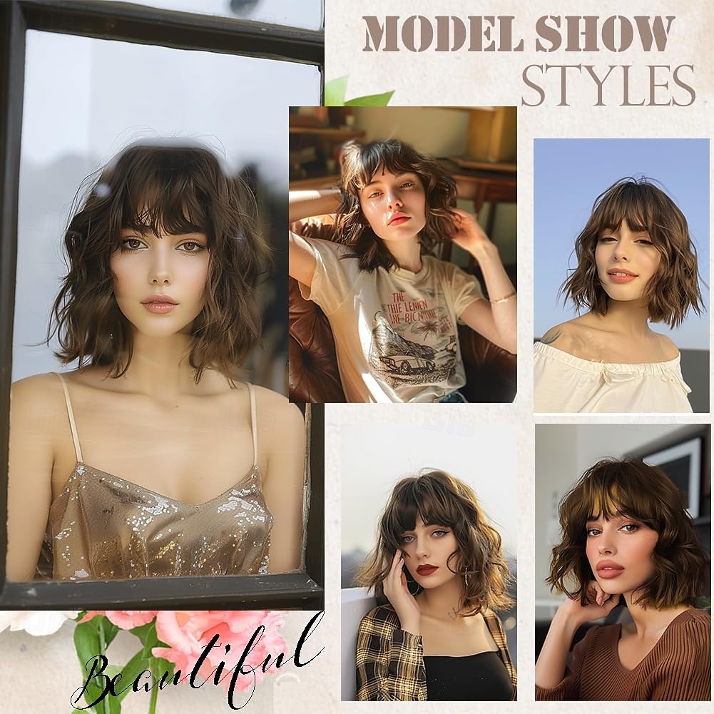 Wigs for Women Short Wavy Bob Wig with Bangs Medium Lenth Synthetic Hair for Daily Party 2025 - $18.99 –P7