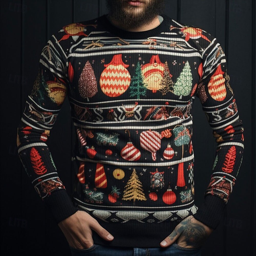 hässlicher Weihnachtspullover für Herren mit Tiermuster, Elch- und Schneeflocken-Print, Strickpullover, Strickmode, Silvesterpullover, Outdoor, Alltag, Urlaub, langärmlig, Rundhalsausschnitt, 2025 - $37.99 –P3