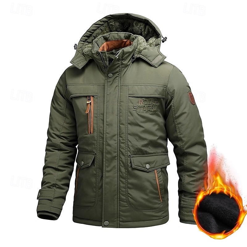 Herr Utomhusjacka Fleece-jacka Sport & Utomhus Håller värmen Fleecefoder Avtagbar huva Vinter Höst Aktiv Sport Normal Svart Marinblå Kaki Armégrön Jacka 2025 - $86.99 –P3
