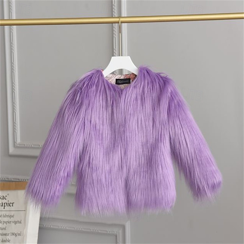 Kids Girls' Faux Fur Coat Solid Color Cute School Coat Outerwear 4 years+ Fall White Champagne Wine 2025 - $36.99 –P4