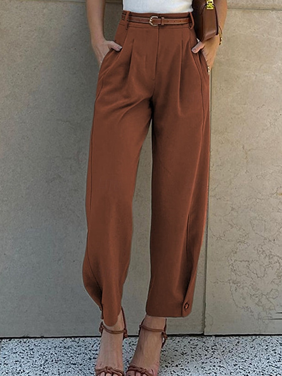 Жен. Чино Мода Уличный стиль Полная длина Завышенная Полотняное плетение Карман удобный Мягкий Удобный Слабоэластичная на открытом воздухе Офис Черный Военно-зеленный Кофейный Весна & осень 2026 - $36.99 –P6