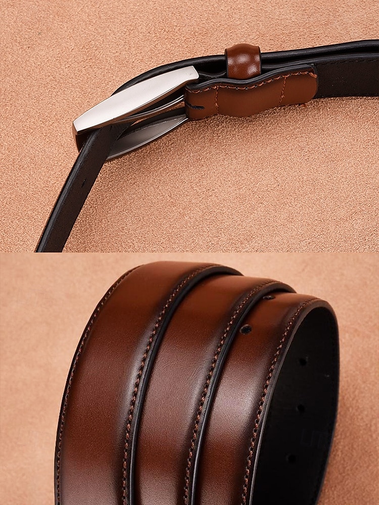 cinto de couro marrom masculino – design de fivela clássico com padrão em relevo, perfeito para uso casual e formal de 2025 por $18.99 –P5