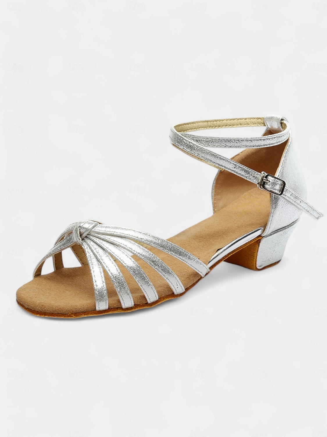 sandali da ballo latino in raso da donna con design a cinturini, suola in morbida pelle scamosciata e tacco basso - perfetti per balli da sala, salsa e balli sociali del 2025 a $34.99 –P8