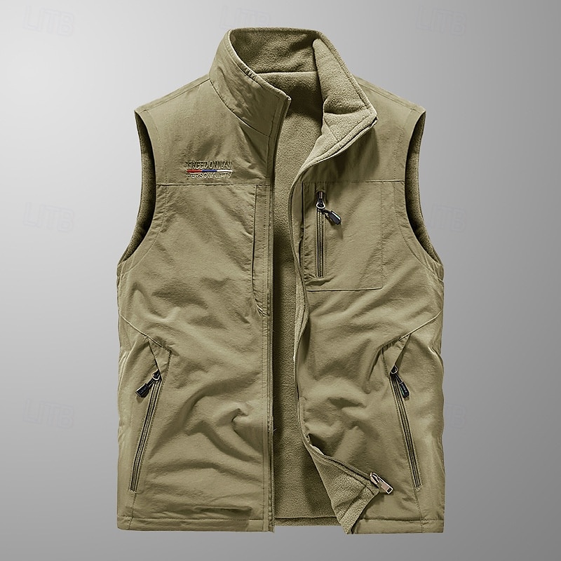 Men's Hiking Vest Hiking Fleece Vest Sleeveless Vest Outdoor Thermal Warm Fleece Lining Comfortable Winter Pocket Polyester Black Army Green Khaki Hunting Fishing Climbing 2025 - $28.99 –P14