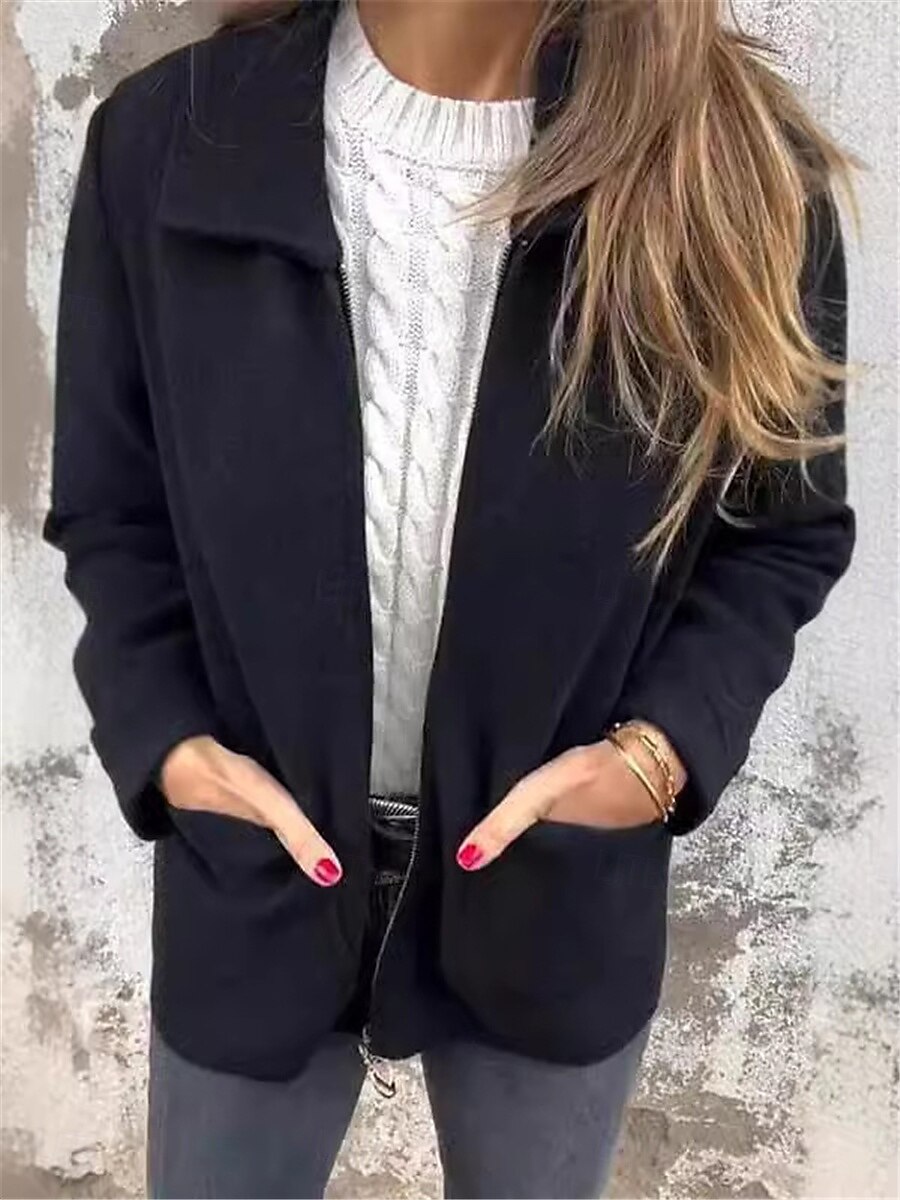 Dam Vinterjacka Utomhus Gata Dagliga kläder Höst Vinter Kort Täcka Normal Håller värmen Andningsfunktion Stylish Ledigt Jacka Långärmad Slät Med fickor Blixtlås i fullängd Svart Rubinrött Aprikos 2025 - $50.99 –P4