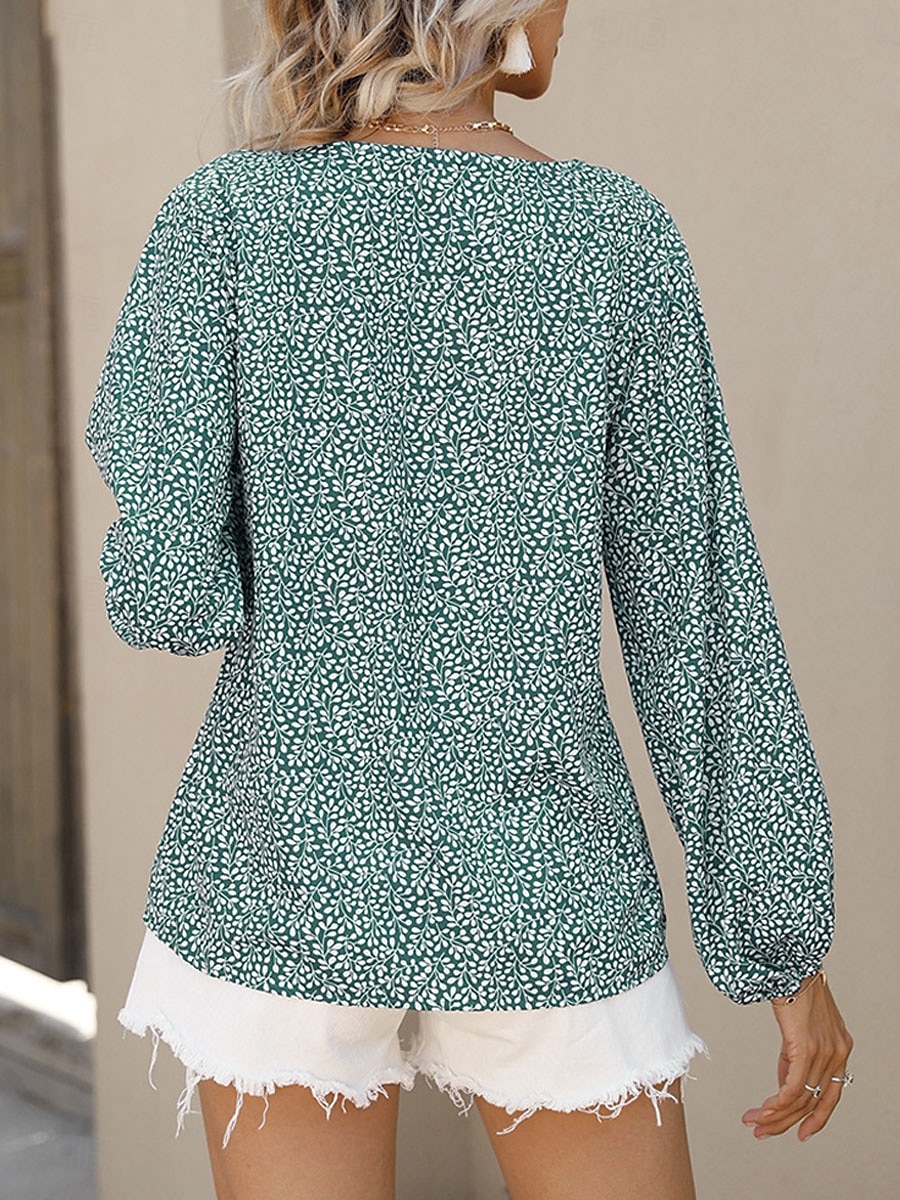 Per donna Camicia Blusa Floreale Informale Manica lunga A V Top regolari Giornaliero Stampa Blu Verde Autunno Inverno del 2025 a $27.99 –P11