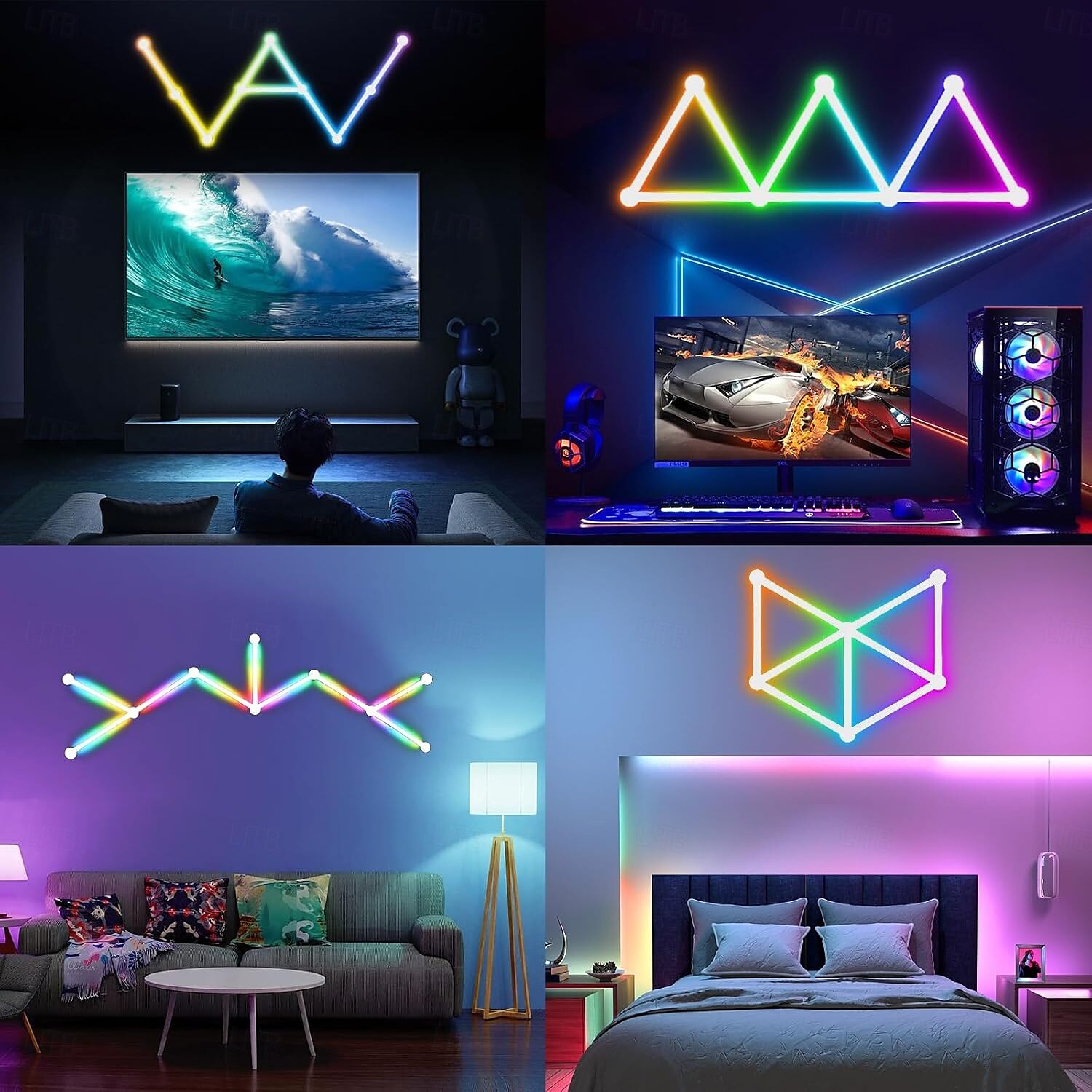 RGB светодиодные умные светильники игровые линии света Bluetooth приложение музыкальная синхронизация домашнего стенового креативного освещения световые панели с 24-кнопочным RF пультом управления 2025 - $95.99 –P9
