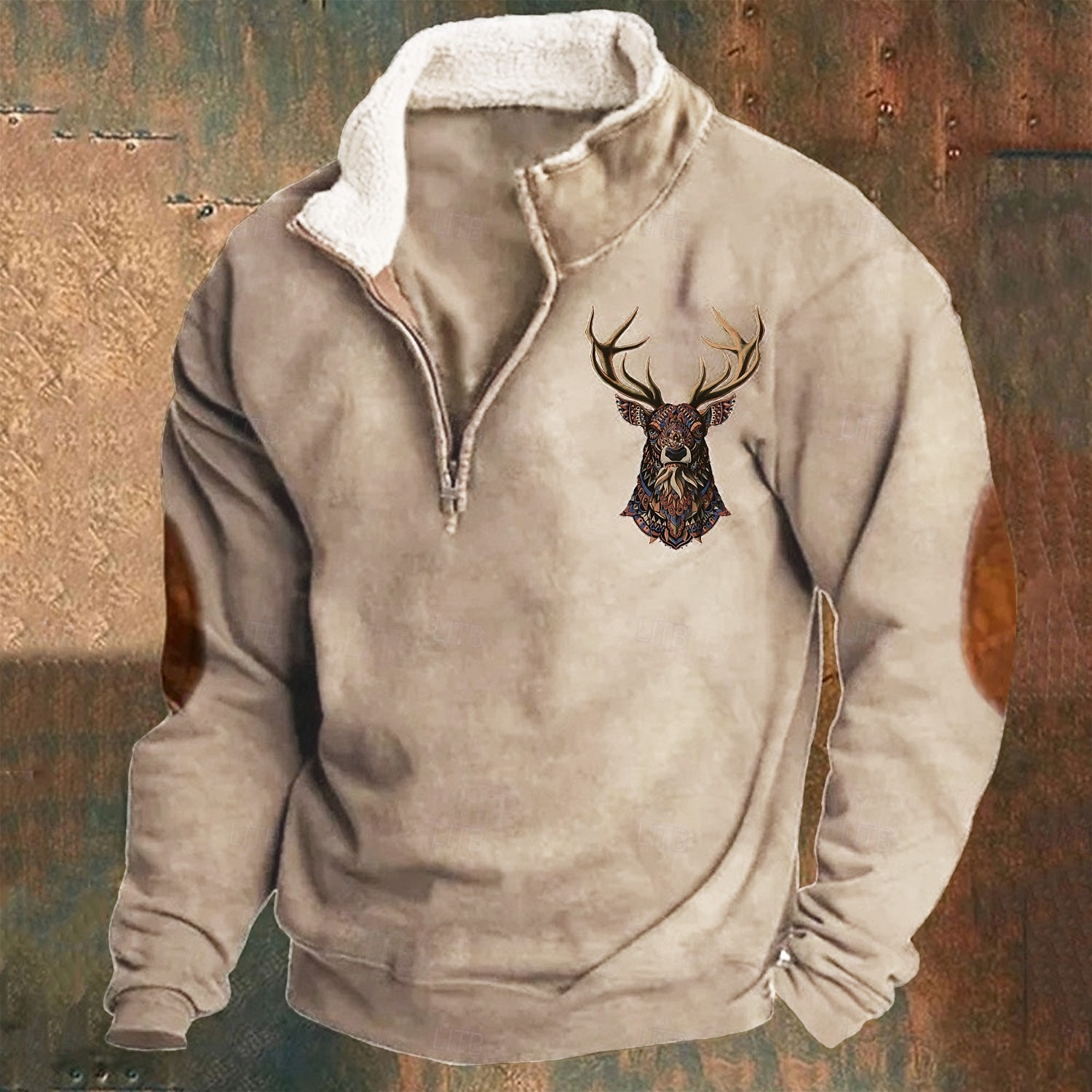 Sweat-shirt de chasse au cerf pour hommes, pull à manches longues et demi-zip, hauts d'hiver vintage avec col montant, demi-zip, imprimé renne, coupe ample, streetwear quotidien, polaire fine, vêtements d'automne et d'hiver de 2025 ? $29.99 –P9