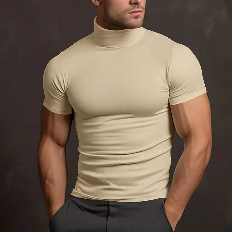Homens Camiseta Camisa de gola alta Manga Curta Gola Alta Verão Primavera Tecido Moda Casual Confortável Crewneck Férias Rua Feriado Branco Top Tee para Homens de 2026 por $16.49 –P11